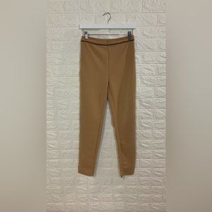 ANKLE LENGTH SOLID COTTON PLEATED PANTS | CONTRASTING BLACK | BROWN CAMEL TAN |